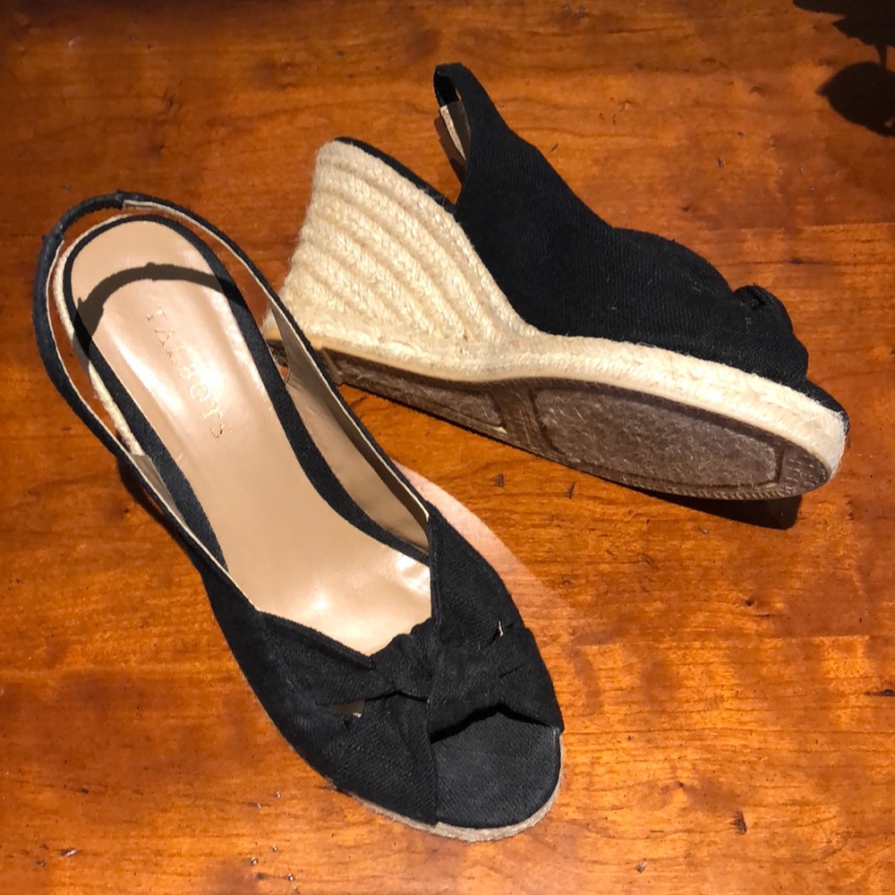 Talbots black canvas espadrille wedge. 3.5” heel. Very nice and barley worn.